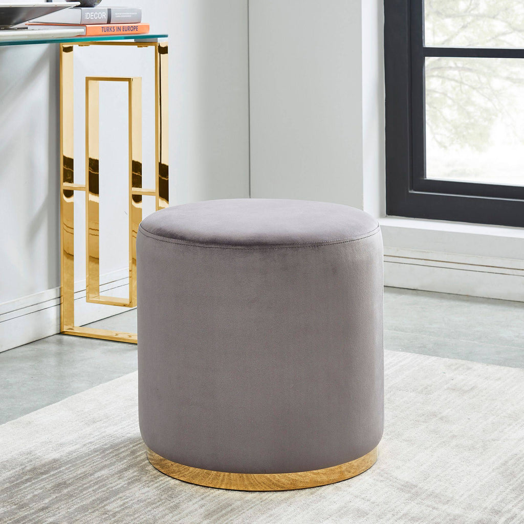 Gray and Gold Round Ottoman V242