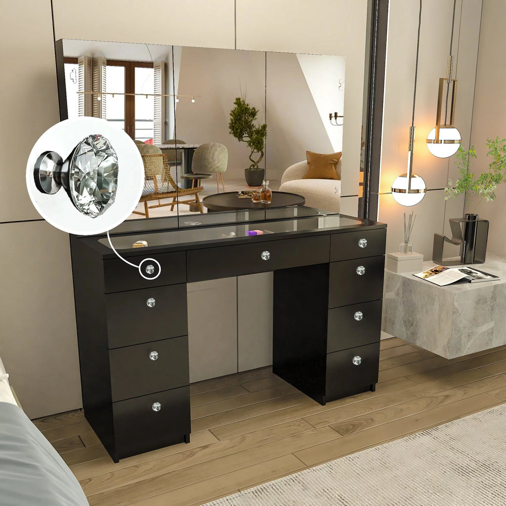 Black Painted Vanity Table with Crystal Knobs S32098