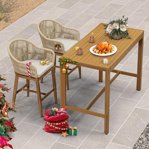 3 Pieces Outdoor Counter Height Bar Stools Set W370325