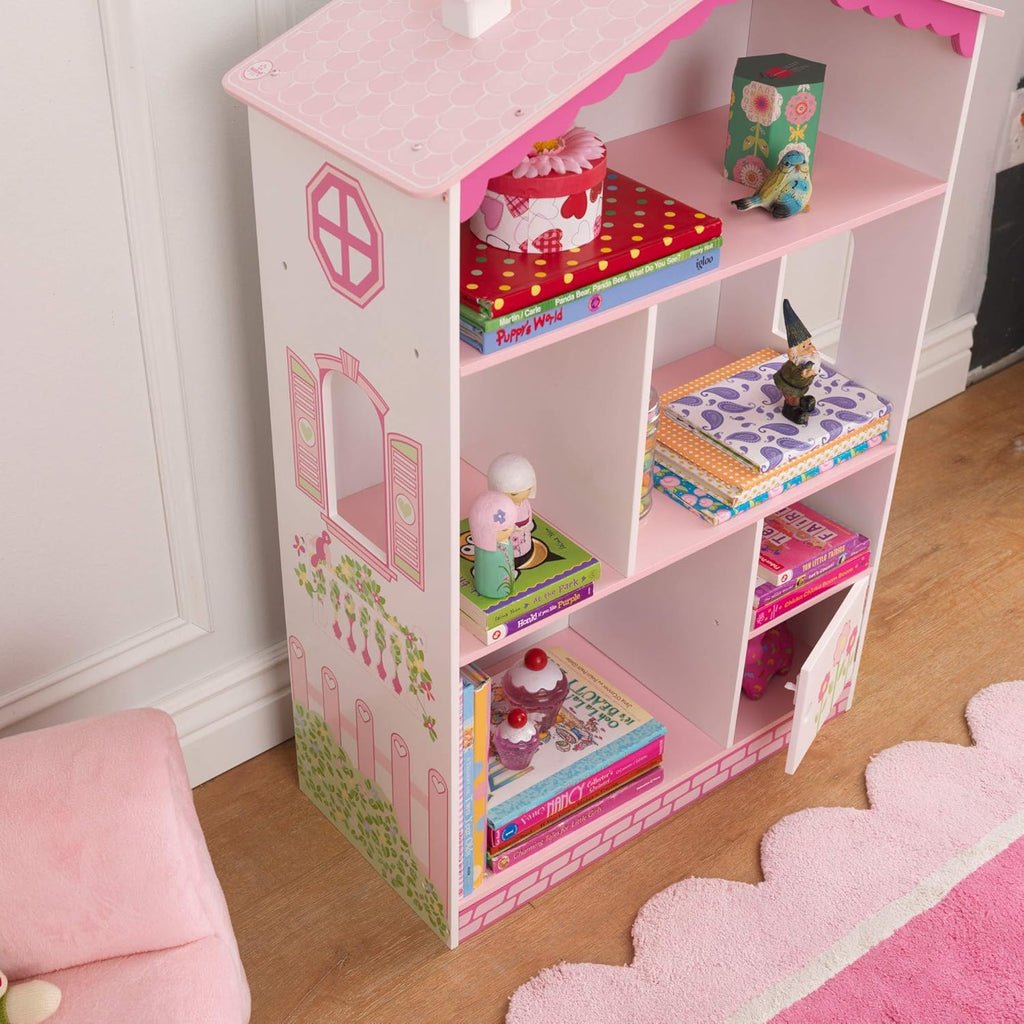 Wooden Dollhouse Bookcase with Shelves and Hidden Storage C914872