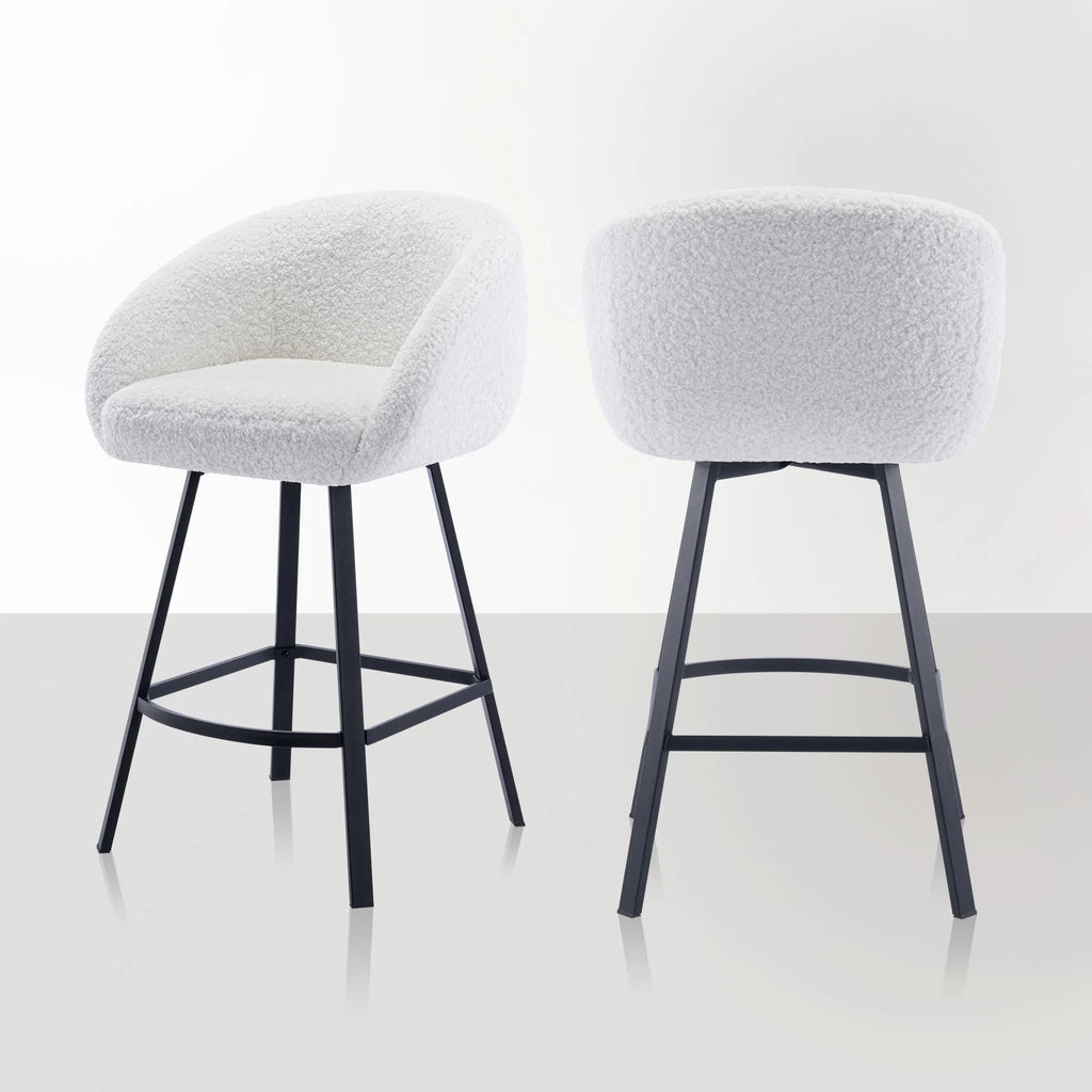25.6" Sherpa Barrel Swivel Counter Stools Set of 2 White U777