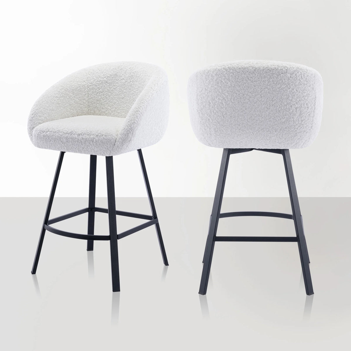 25.6" Sherpa Barrel Swivel Counter Stools Set of 2 White U777