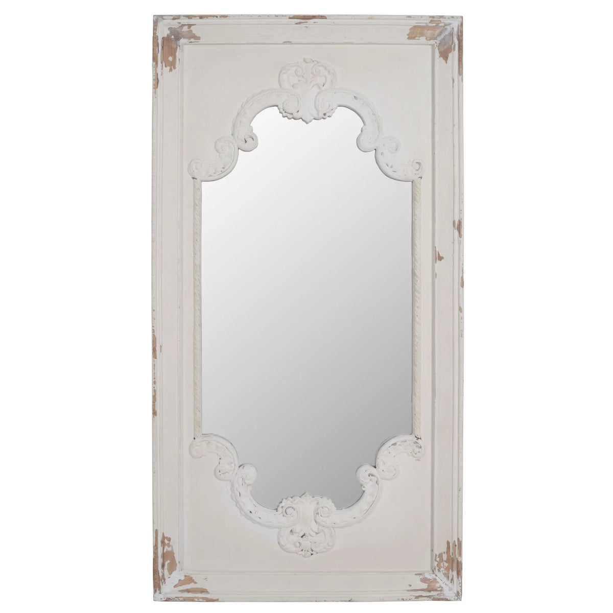 White Antique Style Large Rectangular Wall Mirror N268656