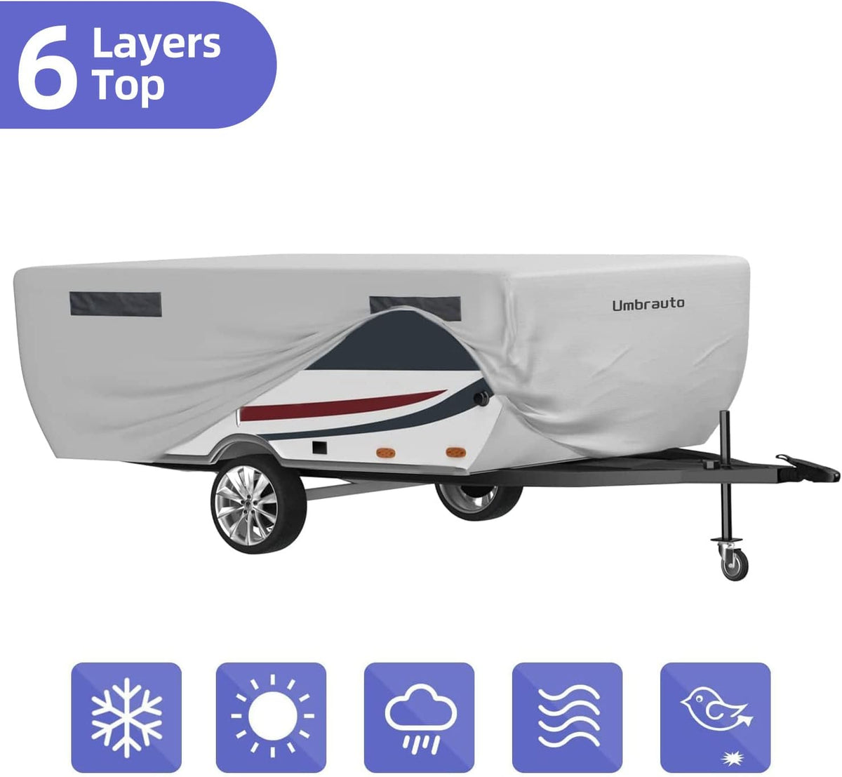 Gray Waterproof Polypropylene Pop Up Camper Cover for 12' - 14' Trailers C4885