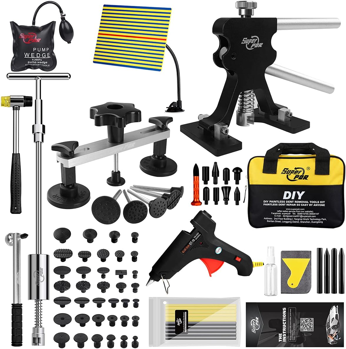 Paintless Dent Repair Kit with Bridge Dent Puller and Black Dent Lifter P4994