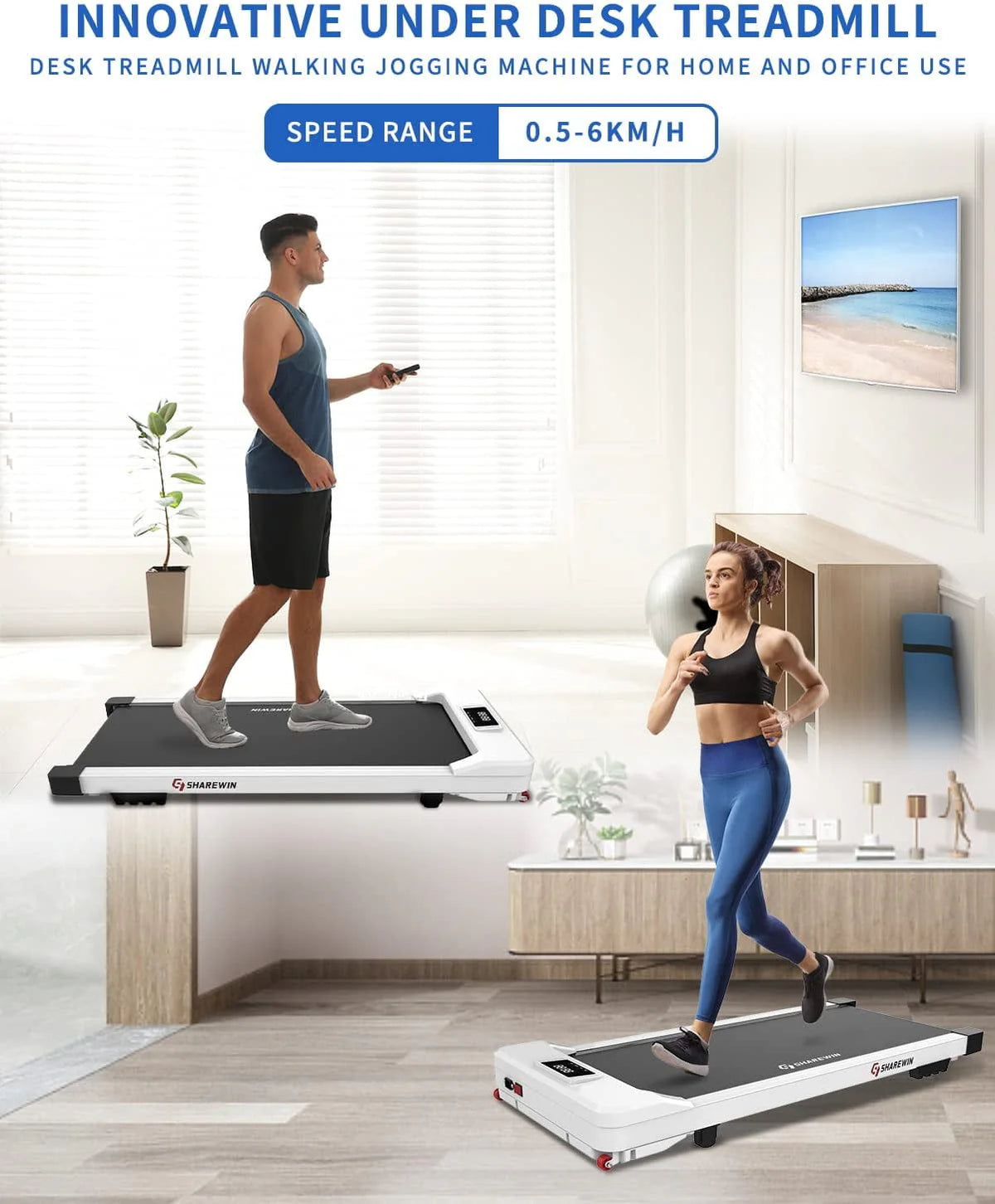 Under Desk Treadmill 300 lb Capacity White V5501