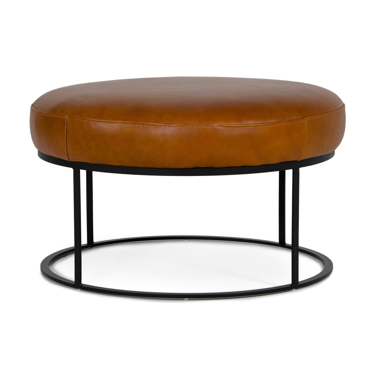 Brown Leather Round Ottoman D2970
