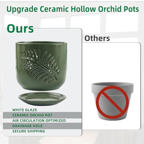 2 Pack 6+5 inch Ceramic Orchid Pots with Holes J770