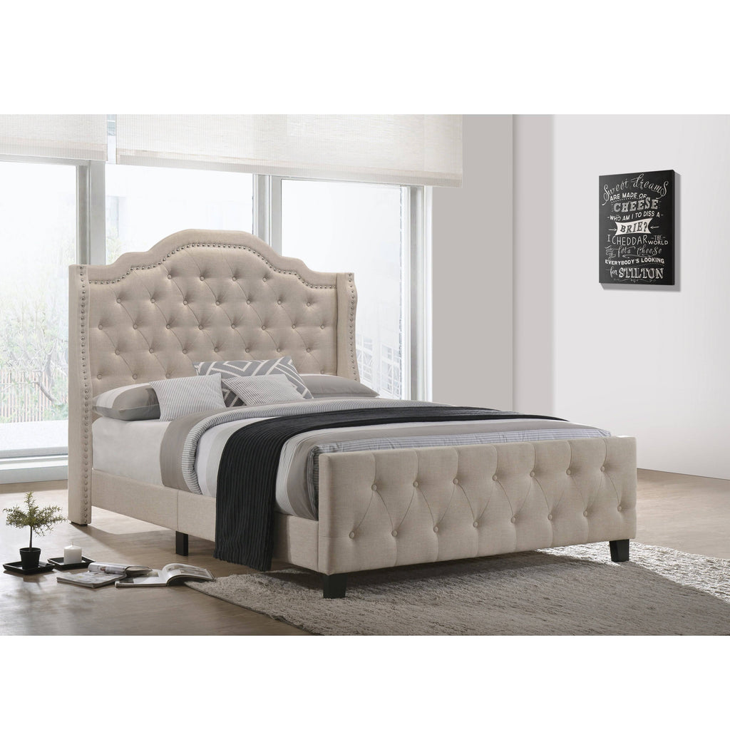 Beige Linen Tufted Panel Bed Queen X755748
