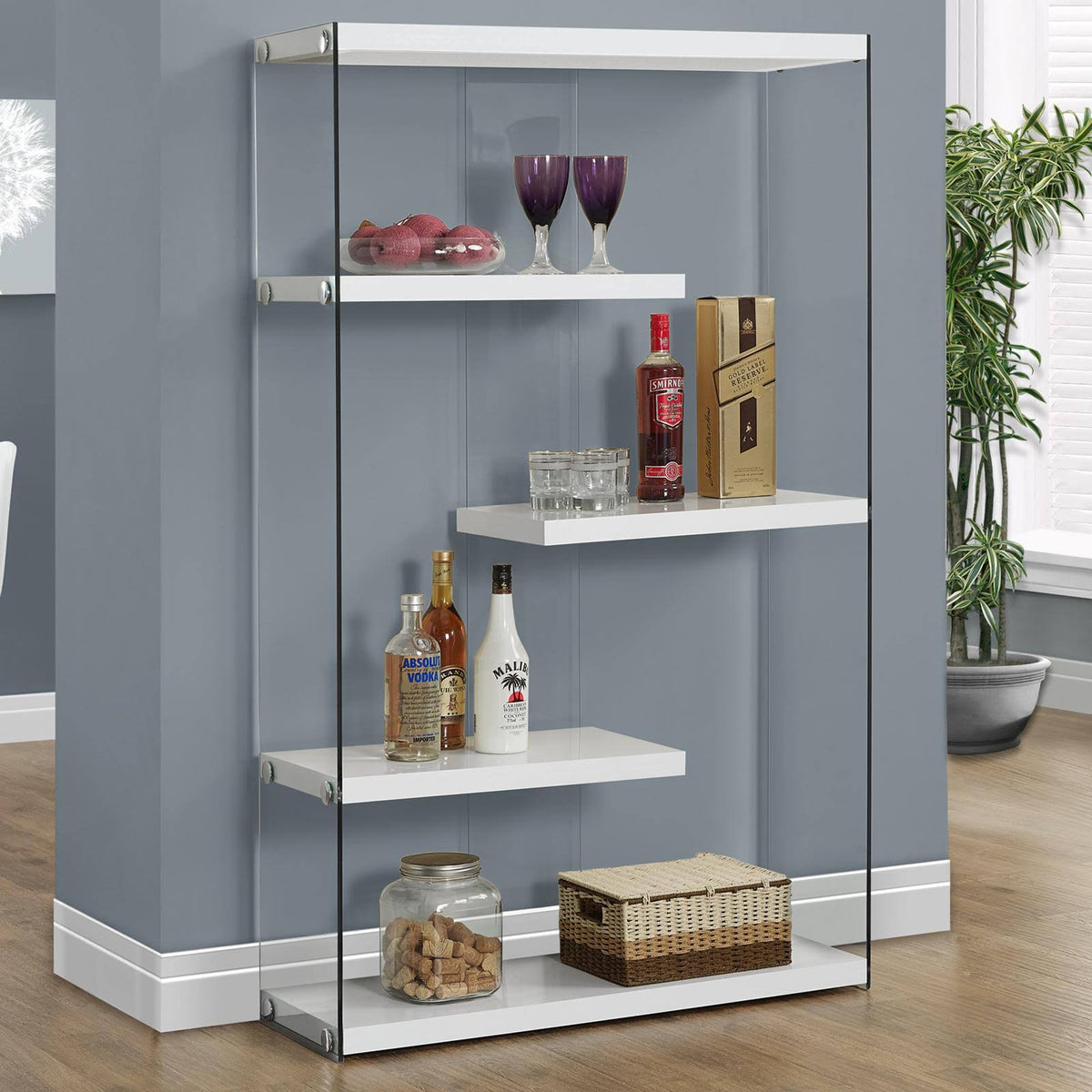 Tempered Glass Bookcase Glossy White D6941
