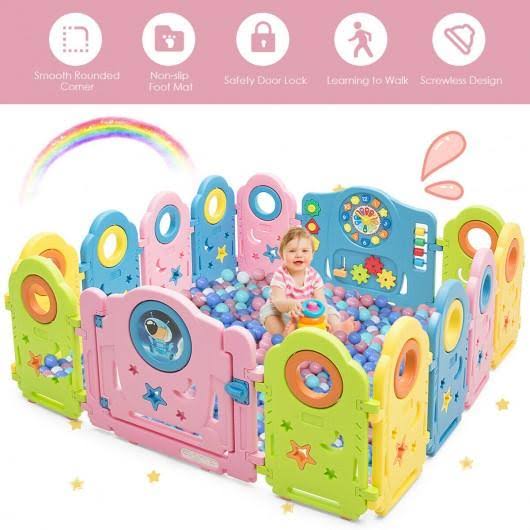 14 Panel Kids Activity Center Baby Playpen with Gate C62886