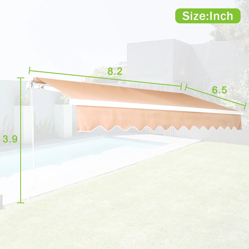 Retractable Patio Awning 6.5’x8.2’ Sun Shade with Manual Crank Handle, Tan L698886