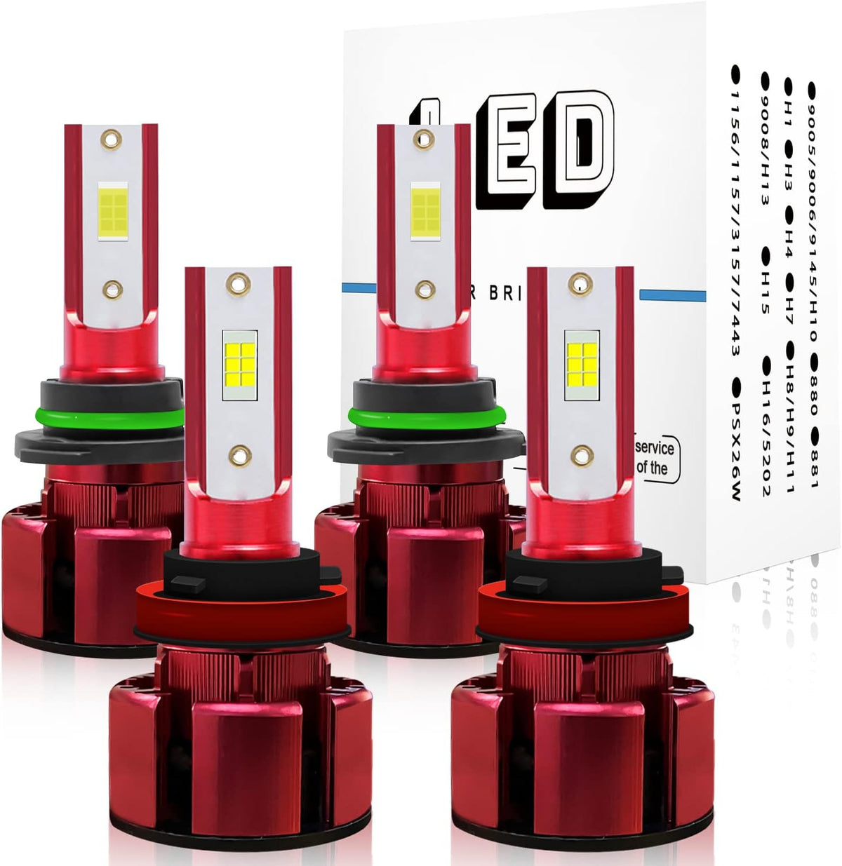 9005/HB3 High Beam + H11 Low Beam LED Headlight Bulbs Pack of 4 P78196