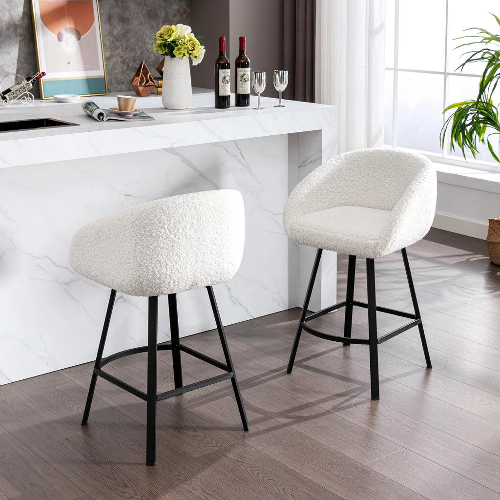 25.6" Sherpa Barrel Swivel Counter Stools Set of 2 White U777