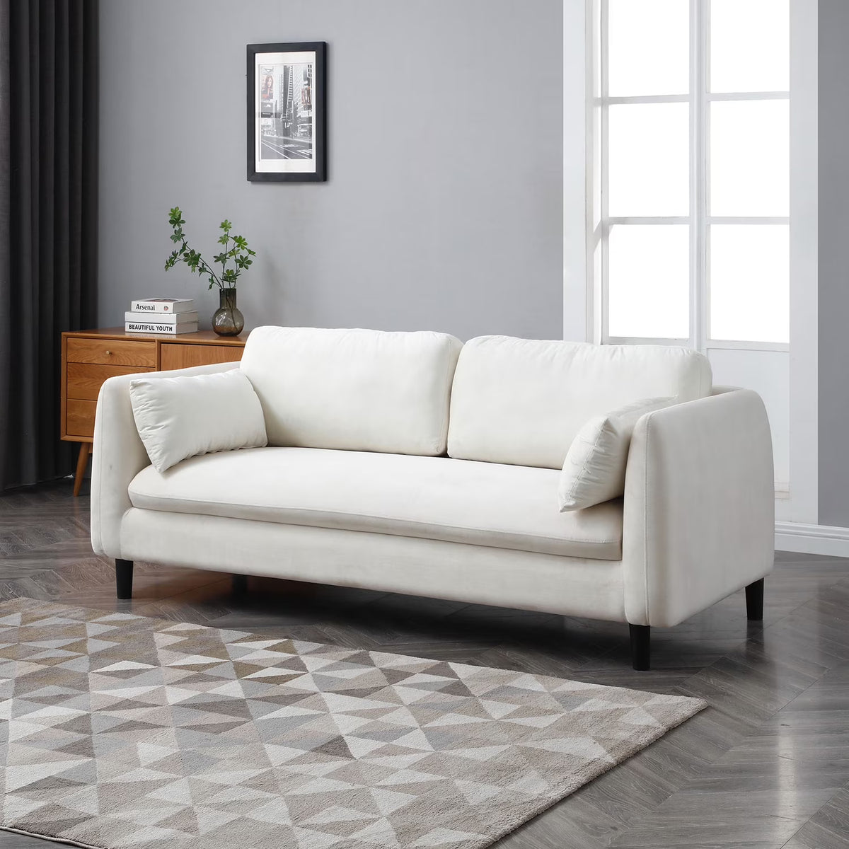 Beige 2-Seat Upholstered Loveseat Sofa Q82154