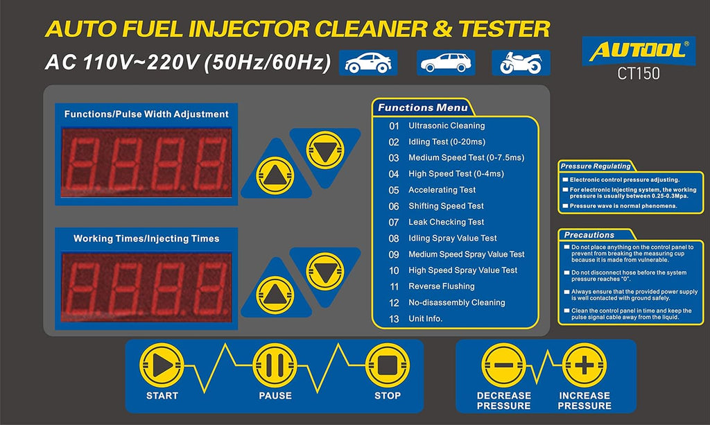 Car Motorcycle Petrol Fuel Injector Cleaner Ultrasonic Cleaner and Injection Tester D36308