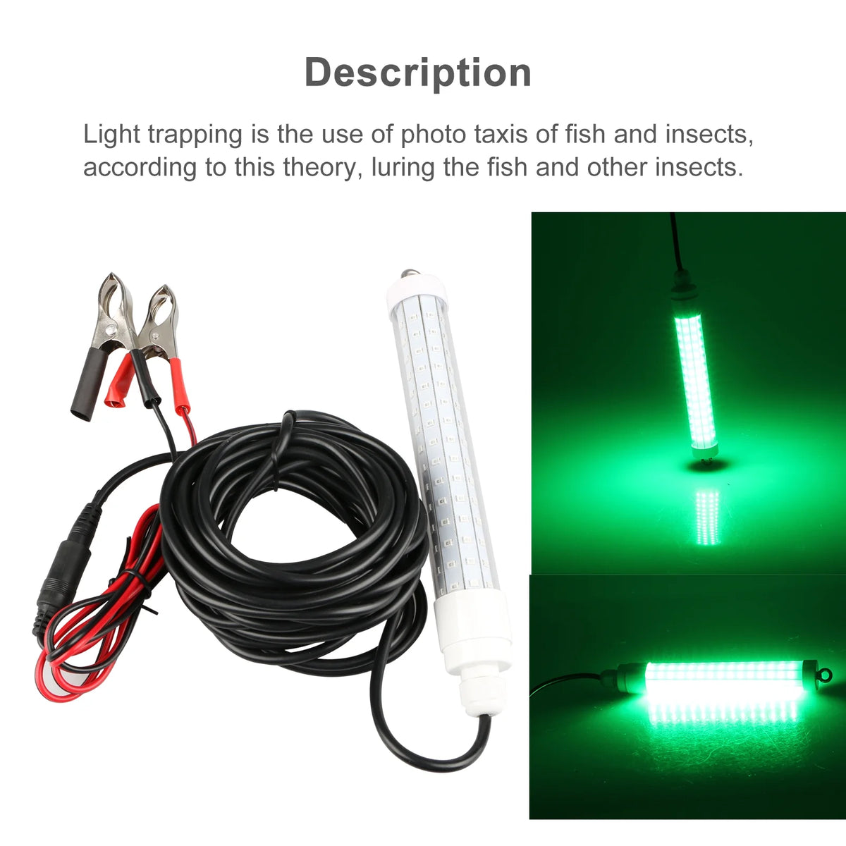 2Pcs Underwater Night Fishing Light, 12V 10.5W 120LED 1000 Lumen Green Submersible Fishing Light P2397