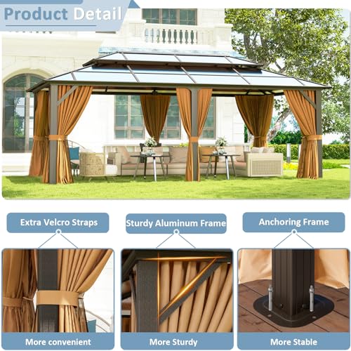 12'x16' Hardtop Aluminum Gazebo with Curtains and Netting S45001