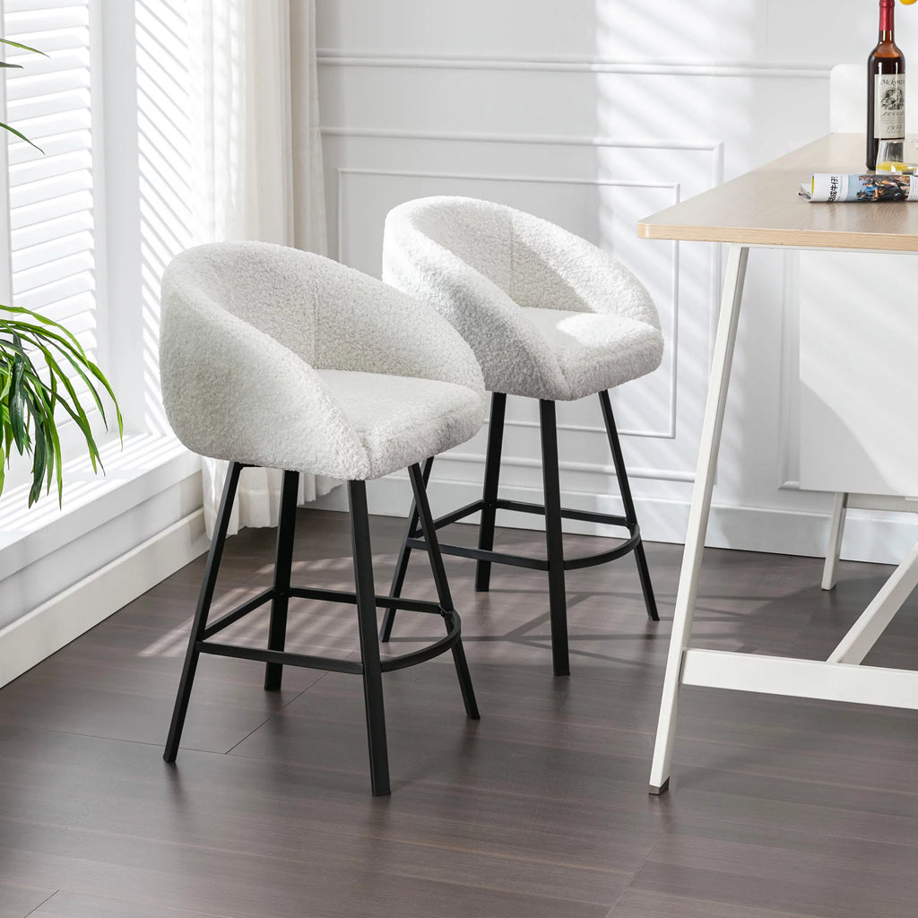 25.6" Sherpa Barrel Swivel Counter Stools Set of 2 White U777