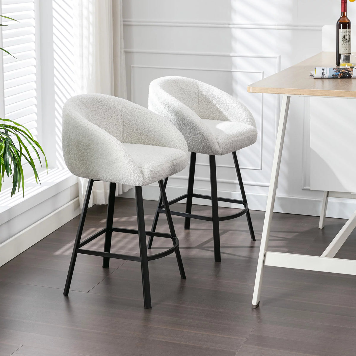 25.6" Sherpa Barrel Swivel Counter Stools Set of 2 White U777