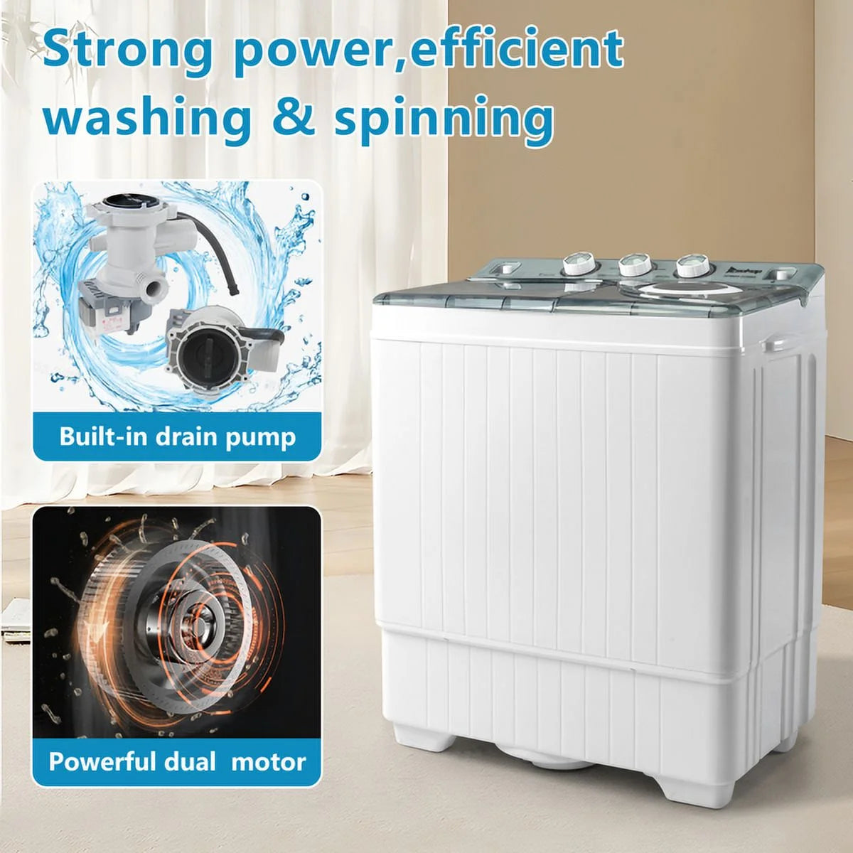 Semi-automatic Twin Tub Washing Machine, 26Lbs, White & Grey P47464
