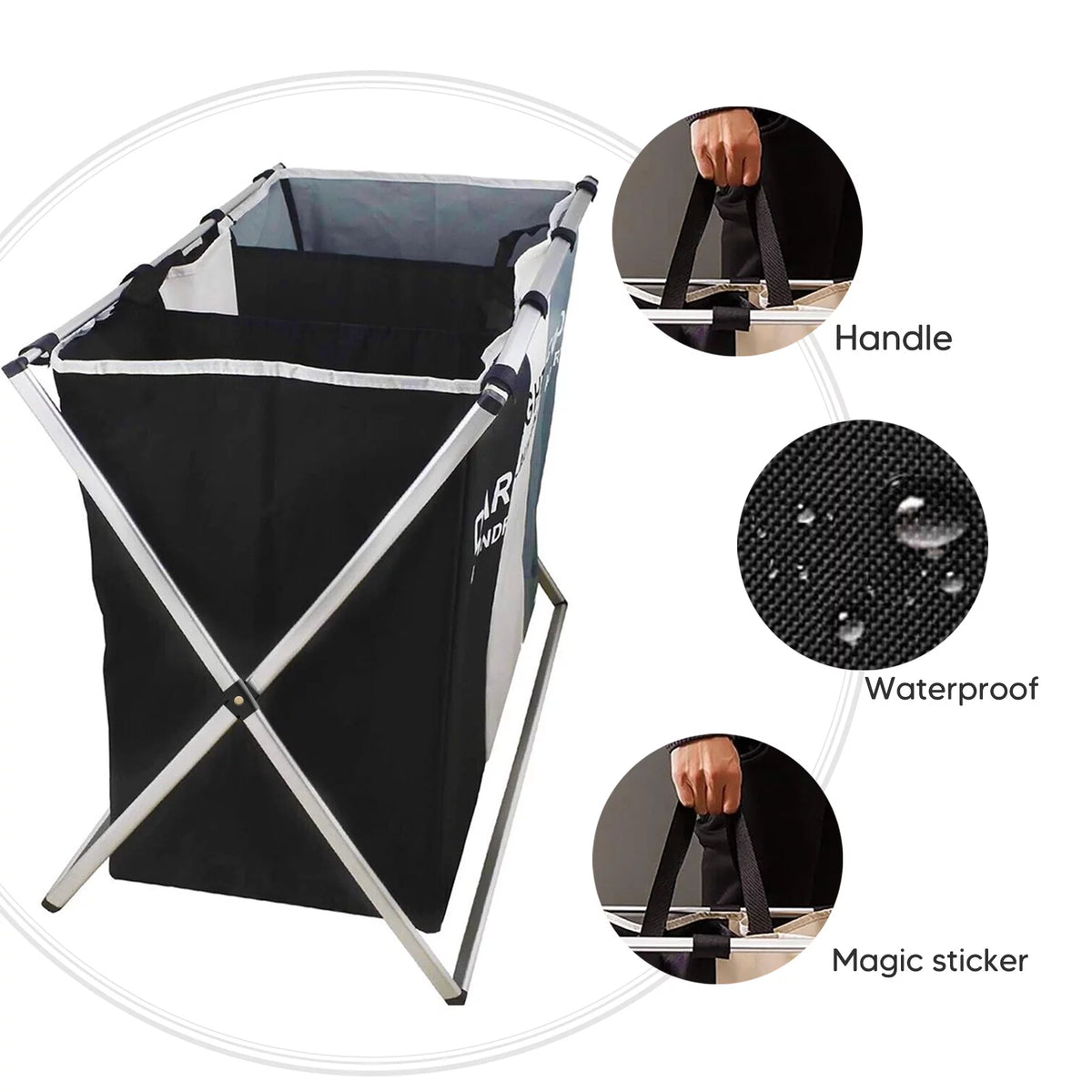 145L Large 3 Section Laundry Basket with Wheels and 3 Removable Bags T66831