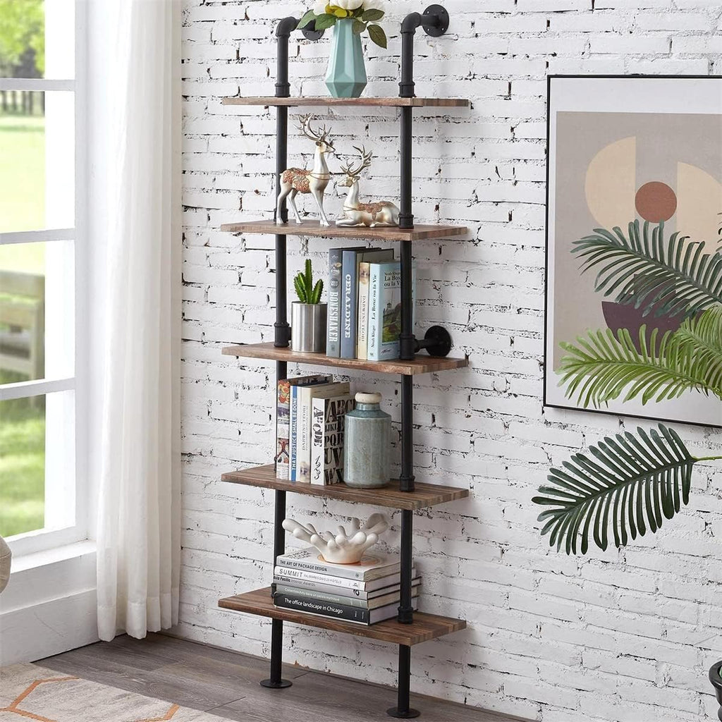 Rustic Industrial 5-Shelf Ladder Bookcase W300531