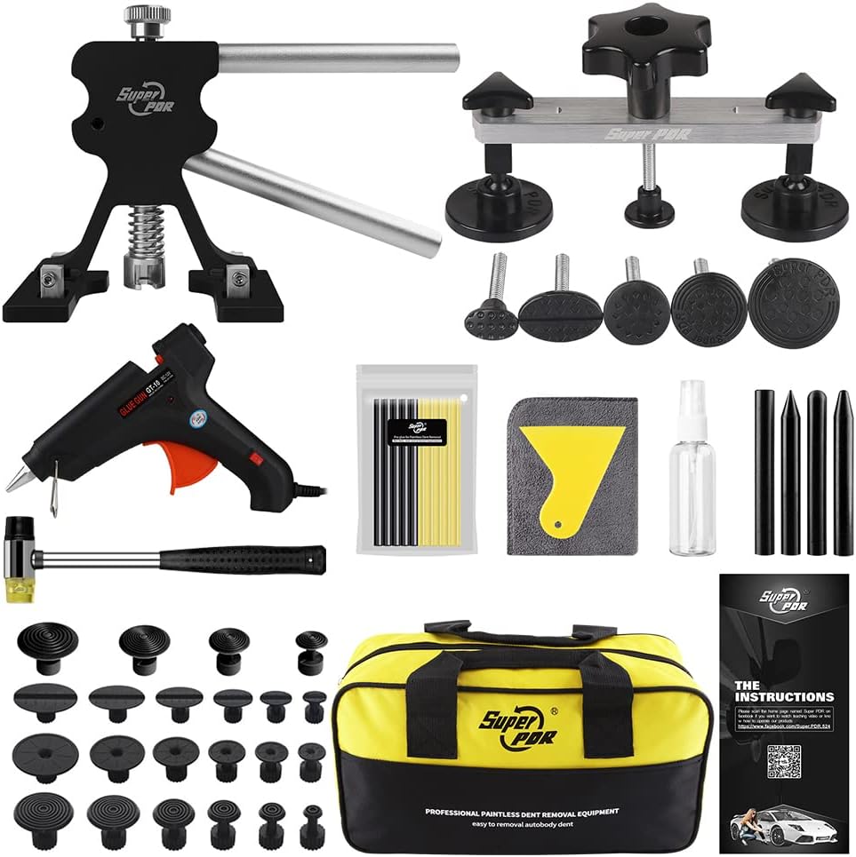 Paintless Dent Repair Kit with Bridge Dent Puller and Black Dent Lifter P4994