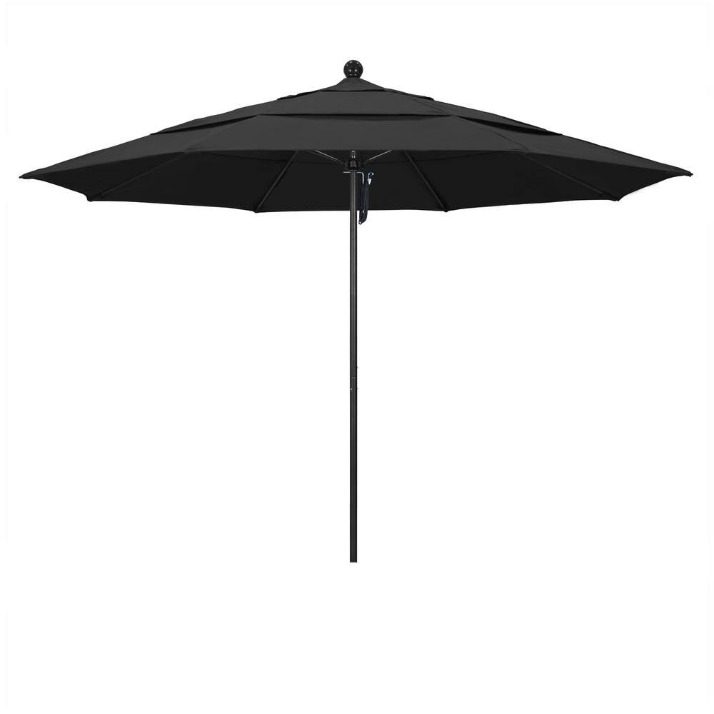 11 ft. Stone Black Aluminum Market Patio Umbrella with Pulley Lift and Fiberglass Ribs B539