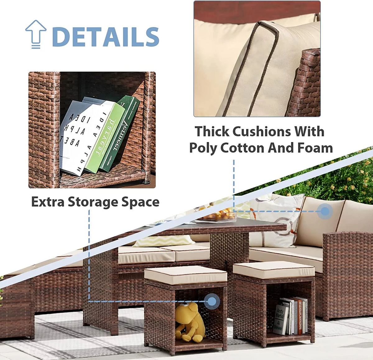 7 Pieces PE Rattan Wicker Patio Sofa Set I839
