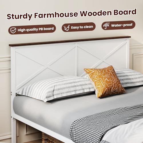 White Queen Size Metal Bed Frame with Headboard and Footboard U916