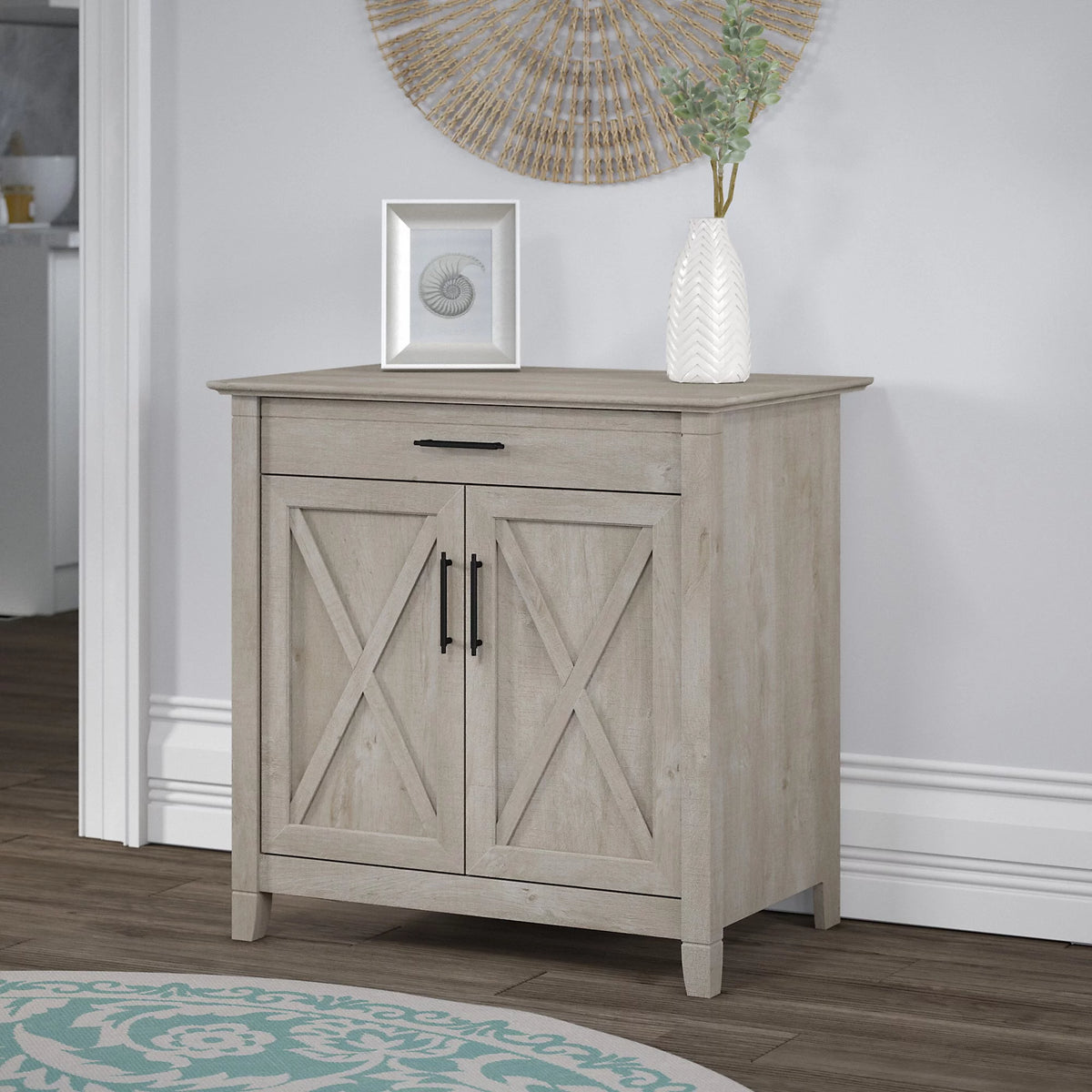 Washed Gray Secretary Desk with Storage D970496