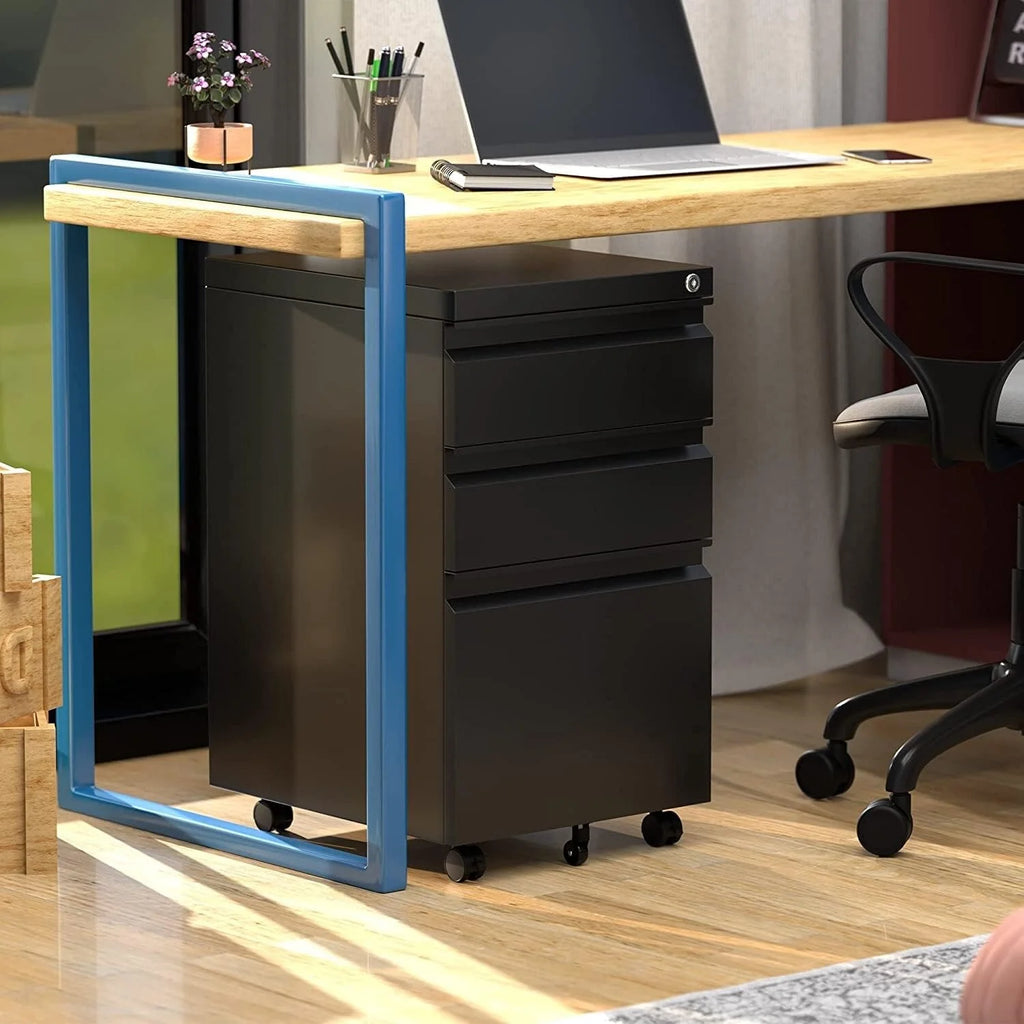 Black 3 Drawer Metal File Cabinet with Lock D5668