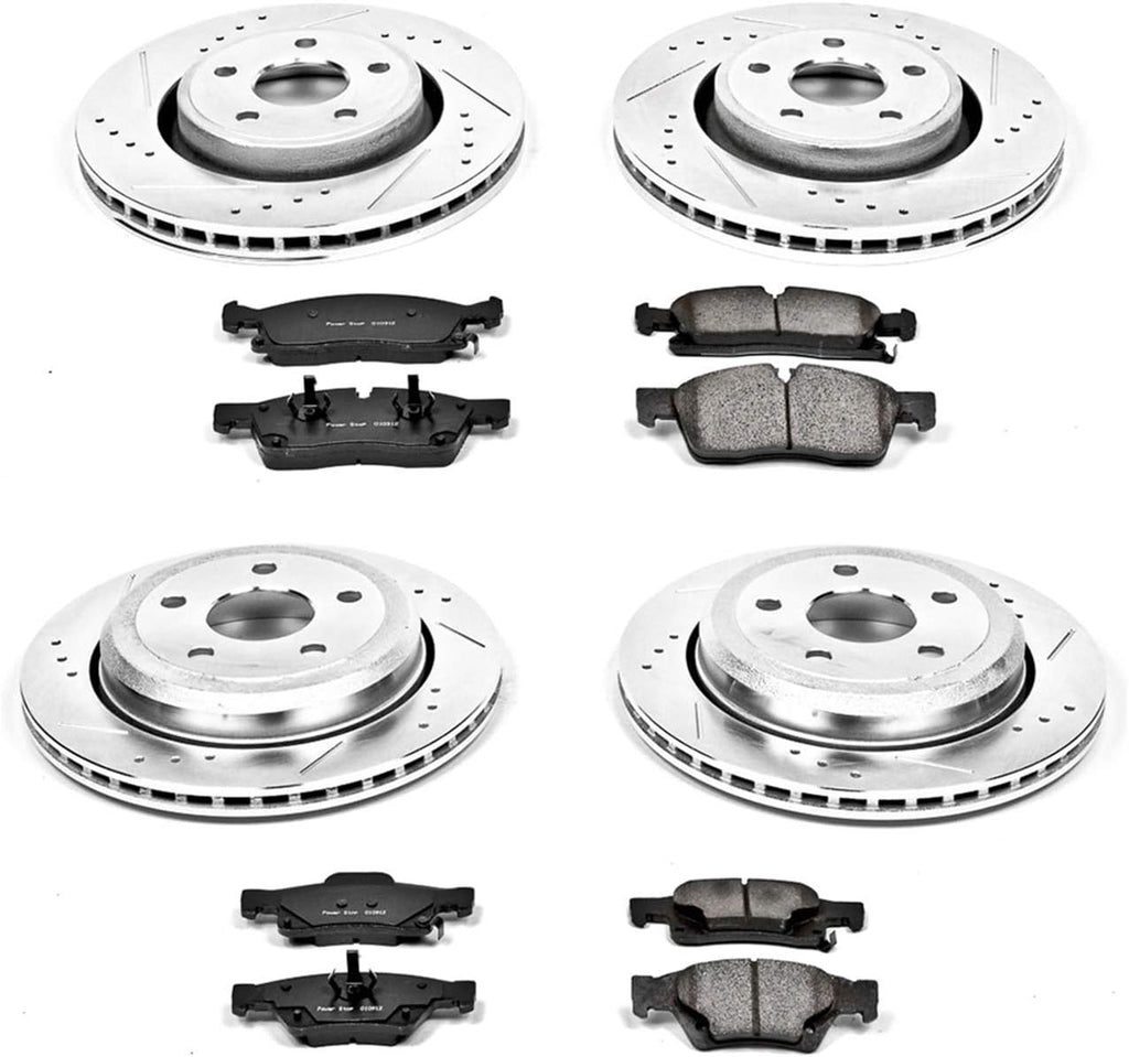 Front and Rear Carbon Fiber Brake Pads with Drilled & Slotted Brake Rotors Kit R22160