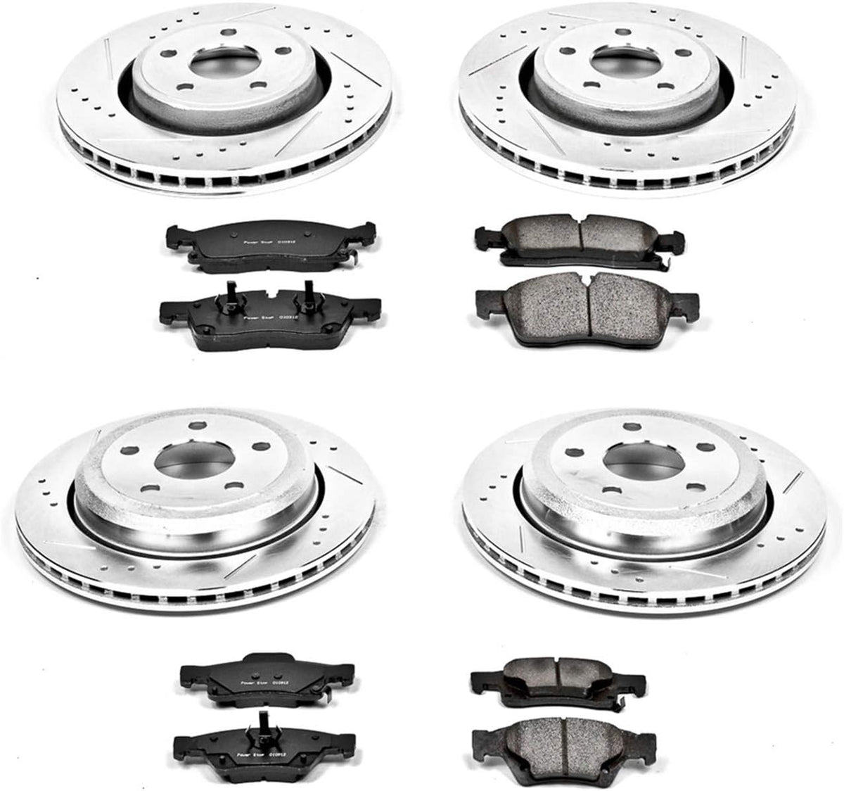 Front and Rear Carbon Fiber Brake Pads with Drilled & Slotted Brake Rotors Kit R22160