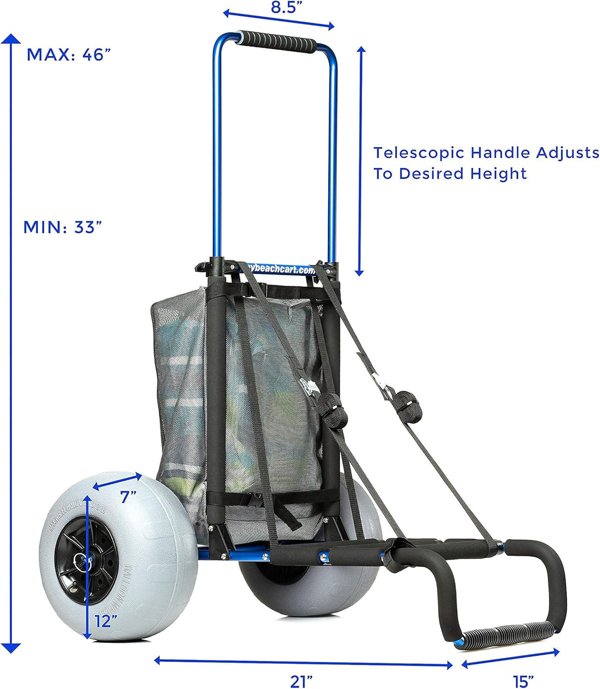Aluminum Foldable Beach Cart Trolley 12 INCH Big Wheels Balloon Tires A13175