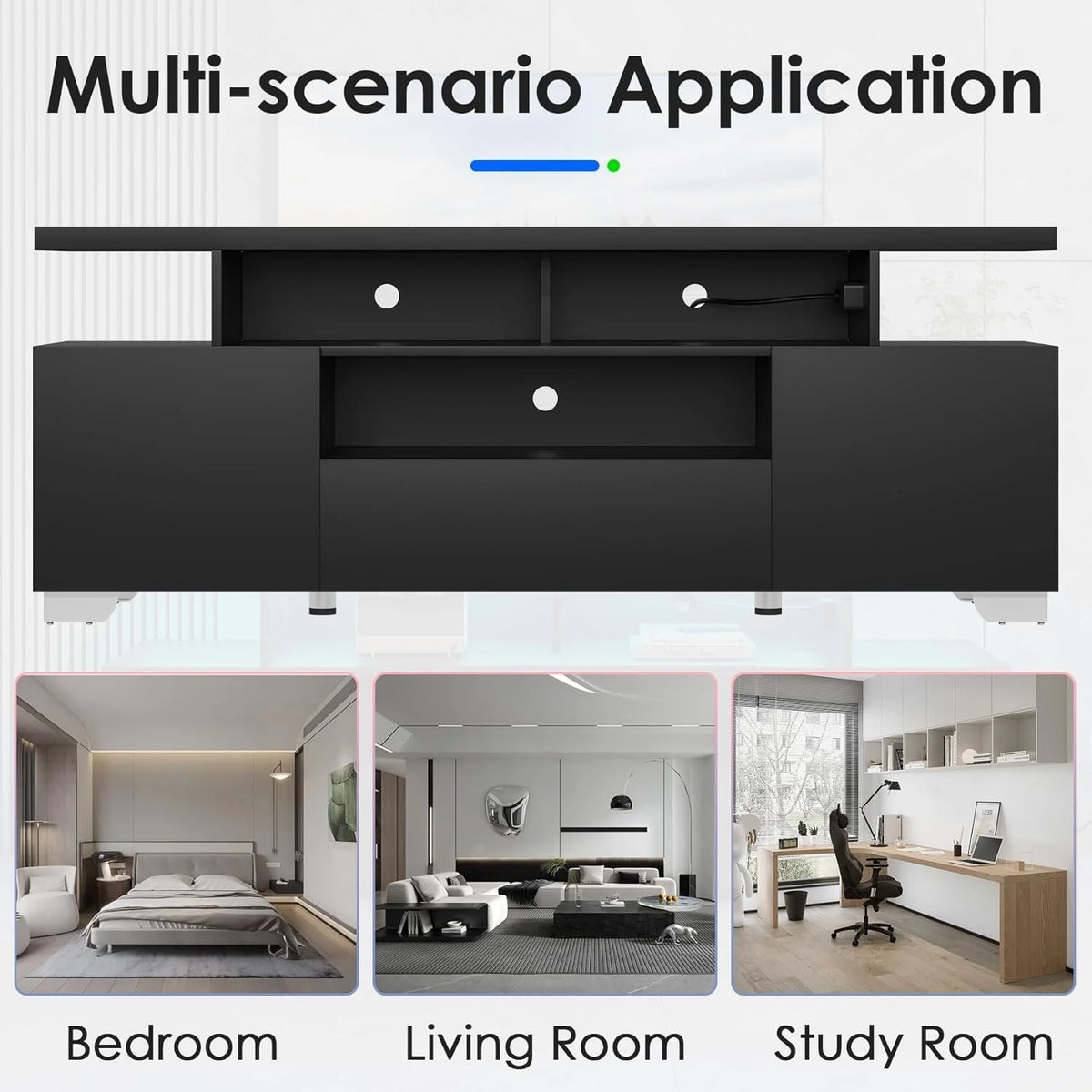 Modern TV Stand with Power Outlet and LED Lights J477