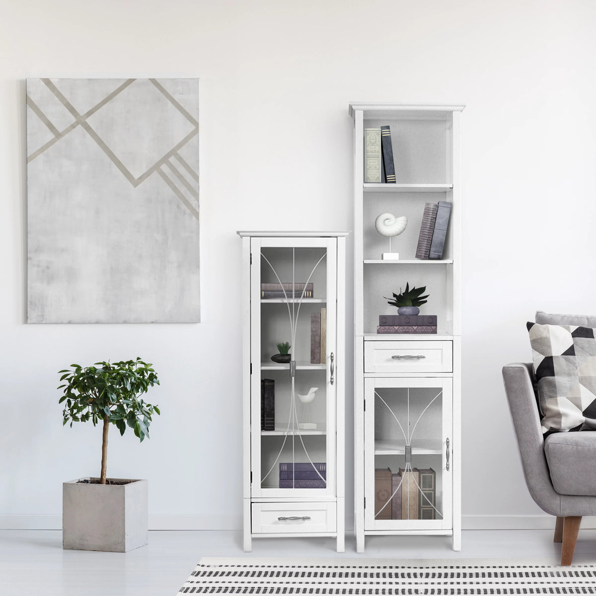 White Wooden Linen Cabinet with Drawer E286108