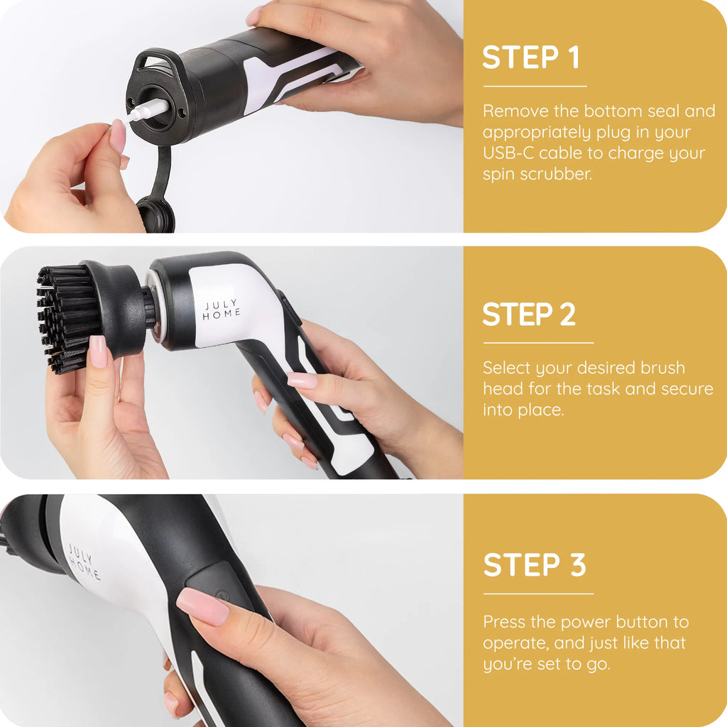 Cordless Handheld Electric Spin Scrubber with 3 Brush Heads E109