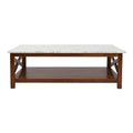 44" Rectangular White Marble Coffee Table with Solid Wood Legs I97953