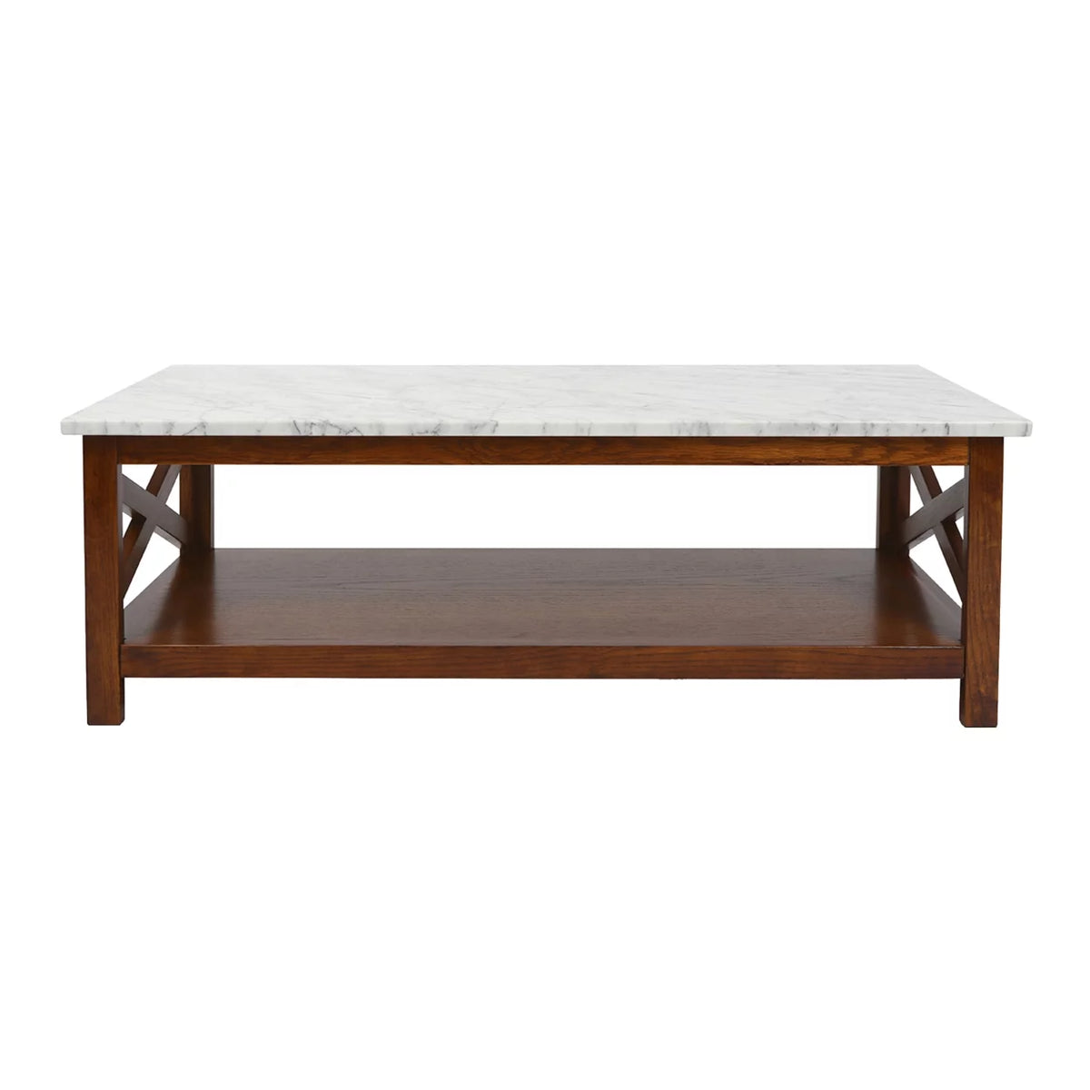 44" Rectangular White Marble Coffee Table with Solid Wood Legs I97953