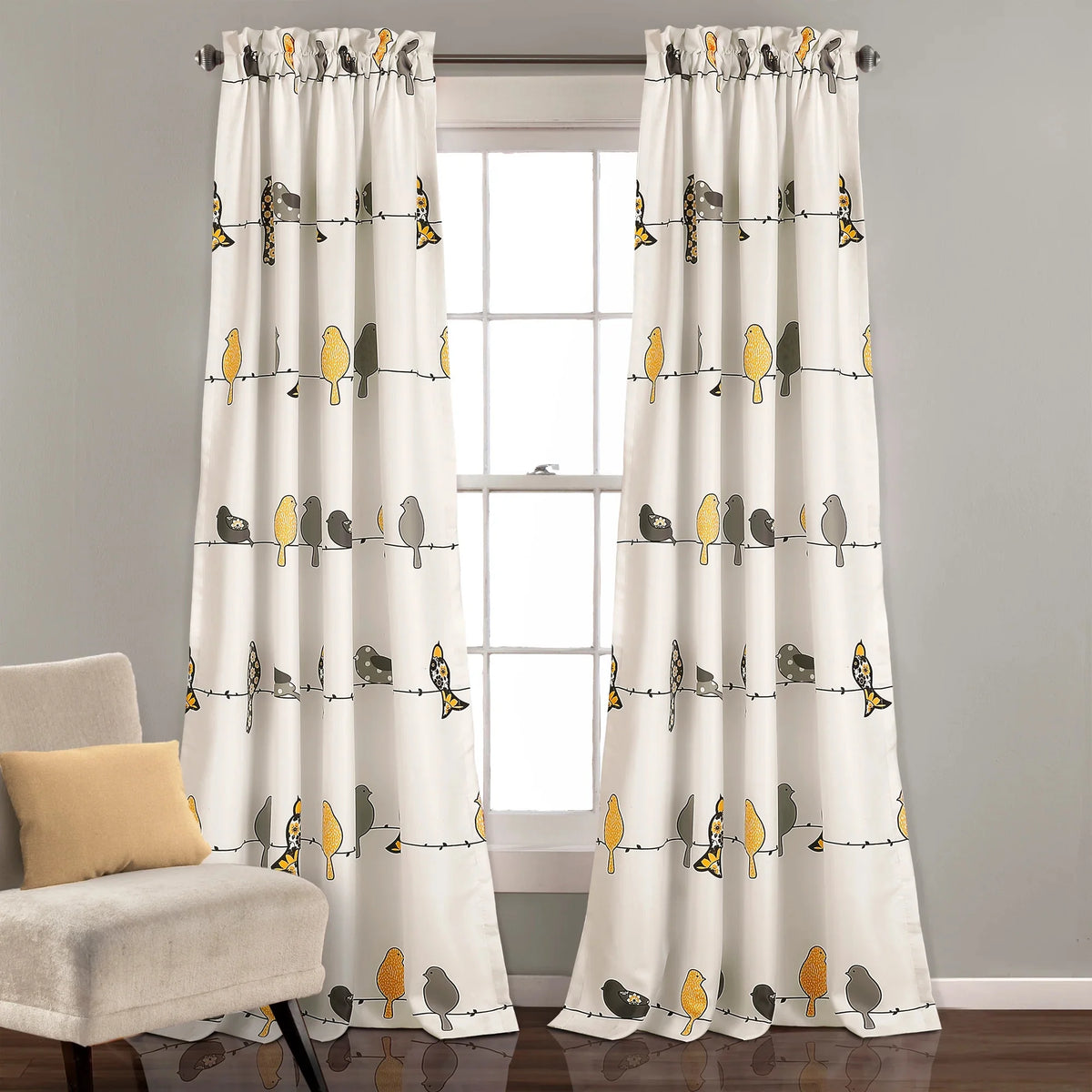 Yellow Animal Print Room Darkening Window Panel T6662