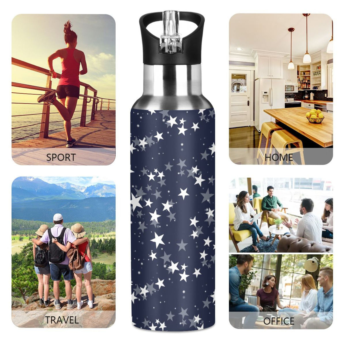 Navy Stainless Steel Insulated Water Bottle with Straw Lid Q2094