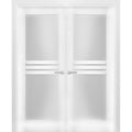 Solid French Double Doors 72 x 80 inches Opaque Glass 4 Lites Wood Solid Panel Frame F4848