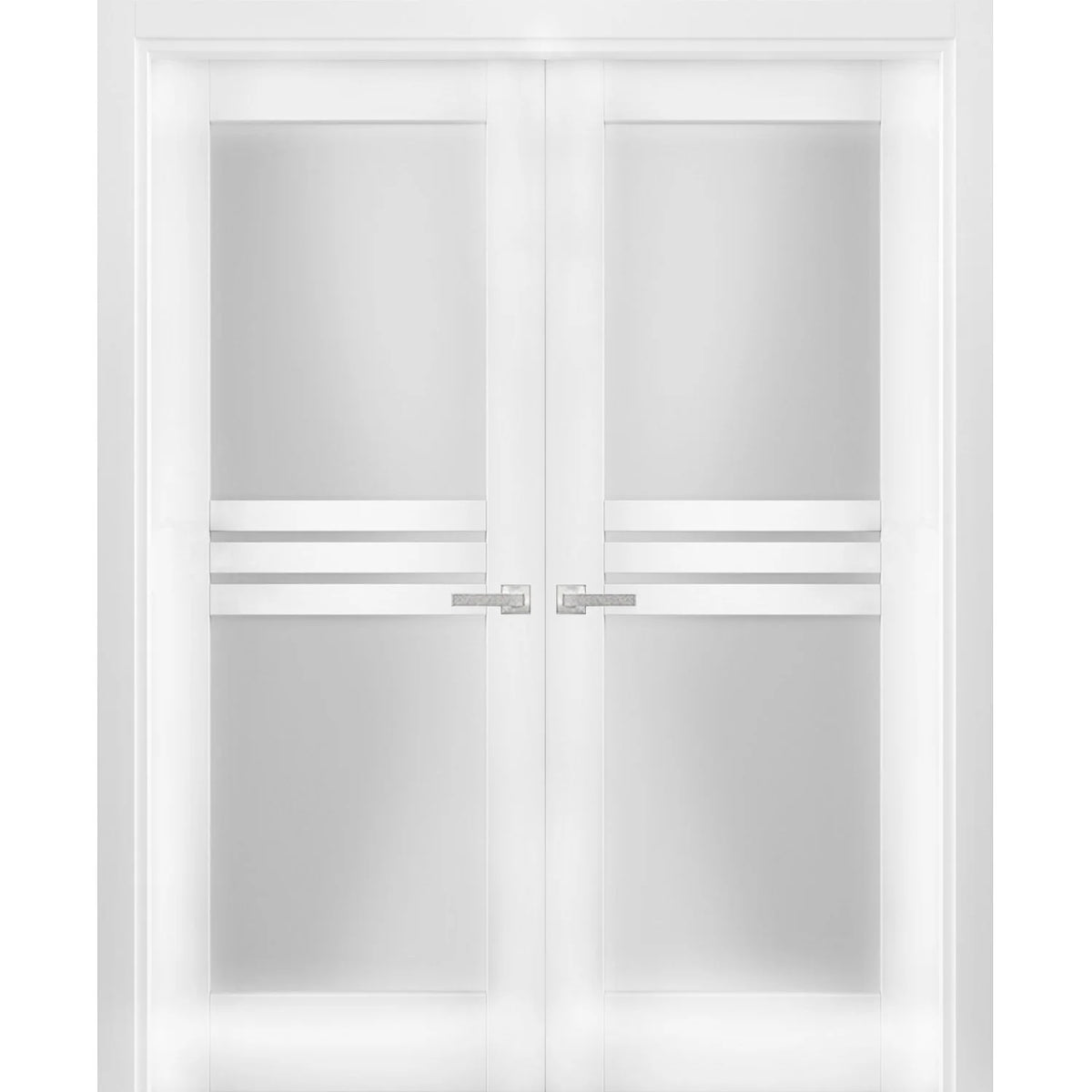 Solid French Double Doors 72 x 80 inches Opaque Glass 4 Lites Wood Solid Panel Frame F4848