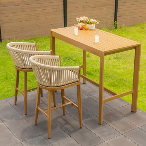 3 Pieces Outdoor Counter Height Bar Stools Set W370325