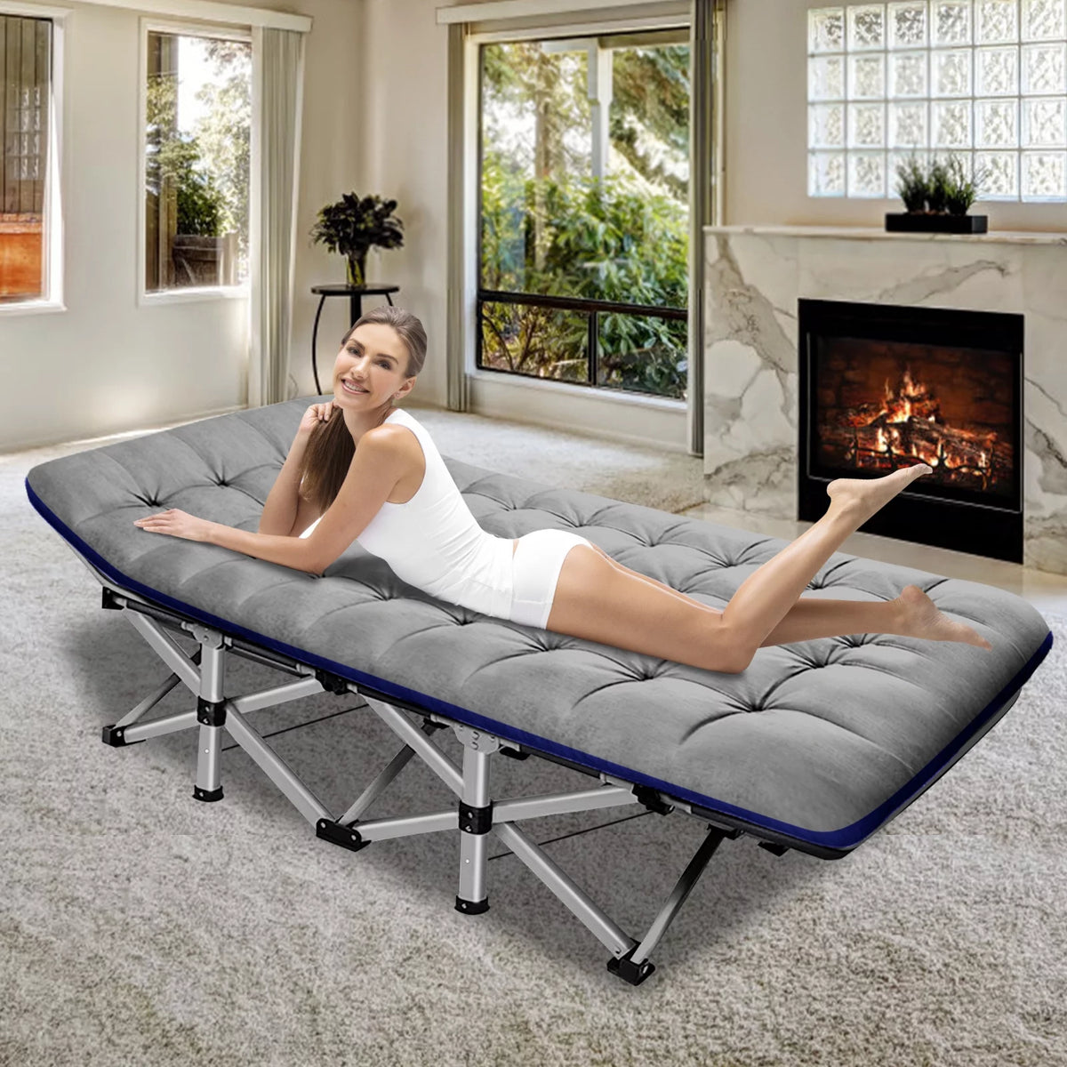 Folding Camping Cot with Cotton Pad & Carry Bag Z9547