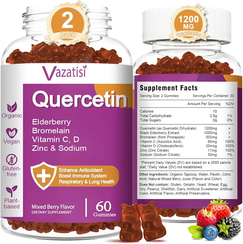 Quercetin Gummies with Vitamin C Zinc Bromelain Elderberry Vitamin D 120 Gummies G608407