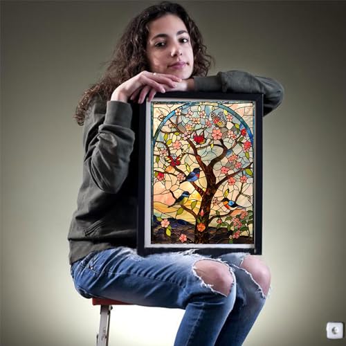 Diamond Painting Kits - Colorful Tulip with Glass Art - 5D Diamond Art (11.8x15.7inch) M6061