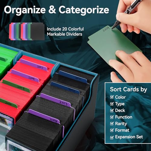 Trading Card Storage Box with Dividers, Leather Magnetic Closure, Black/Red Q890516